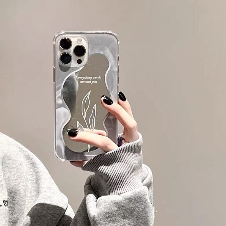 [TPC] Mirror Phone Case Gray Flower IPHONE 6 6S 7 8 PLUS X XS MAX XR 11 12 13 14 15 PLUS PRO MAX Casing Cermin HP IP027