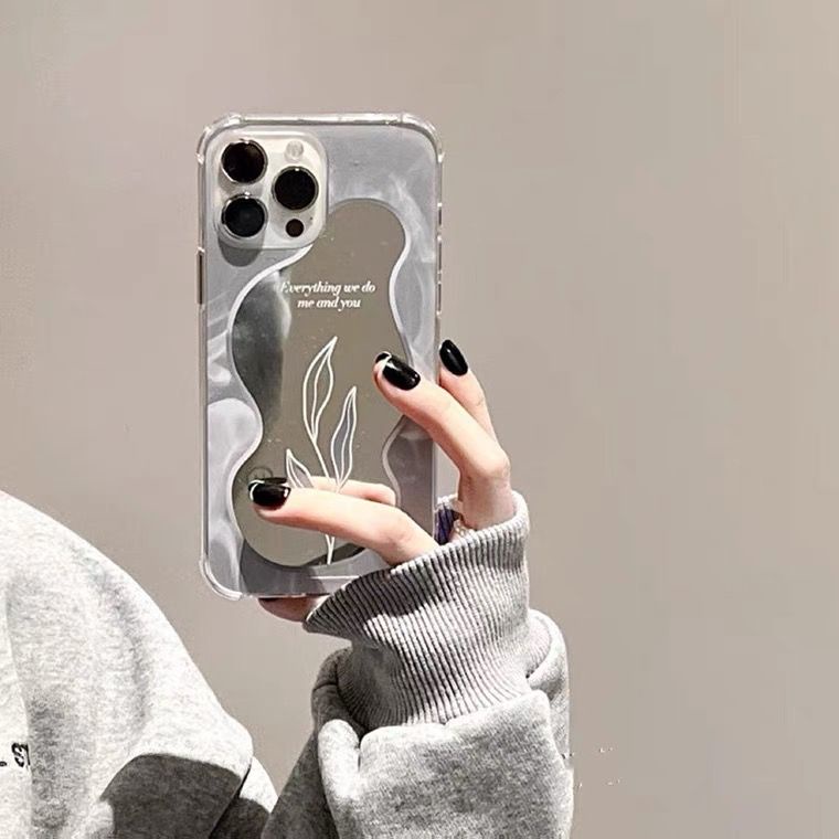 [TPC] Mirror Phone Case Gray Flower IPHONE 6 6S 7 8 PLUS X XS MAX XR 11 12 13 14 PLUS PRO MAX Casing Cermin HP IP027