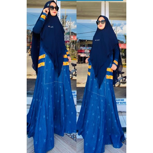 LINA SUKIJO / denim denada set by eLeS/dress eLeS/lina sukijo/syari elegand/gamis brandid