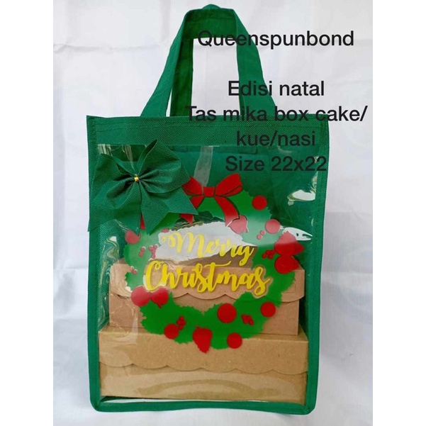 HARGA LUSIN 12 BIJI- TAS HAJATAN MIKA TEBAL PREMIUM 0.25 MM  CAKE SIZE 22x22 - EDISI NATAL