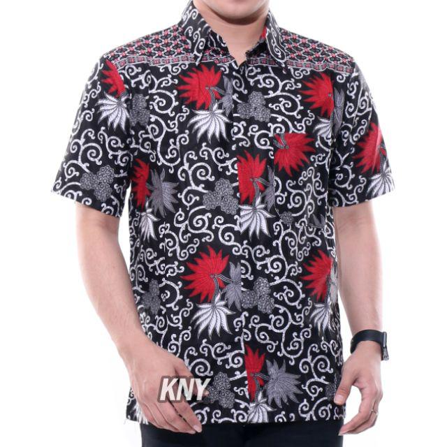 merak toska hem batik pria lengan pendek ukuran reguler M L XL-Hem Kembang Langit