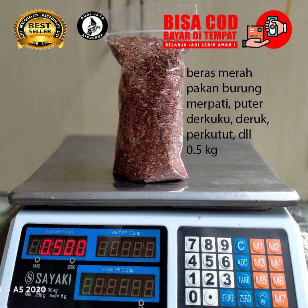 BERAS MERAH 500GRAM PAKAN AYAM BEBEK UNGGAS BURUNG  PERKUTUT DERKUKU DERUK MERPATI PUTER PELUNG DARA