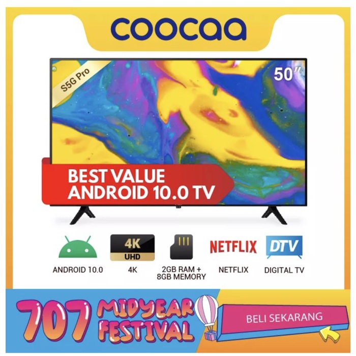 COOCAA TV 50 inch Android 10.0 - Digital TV - 4K UHD - Smart TV 50S5G