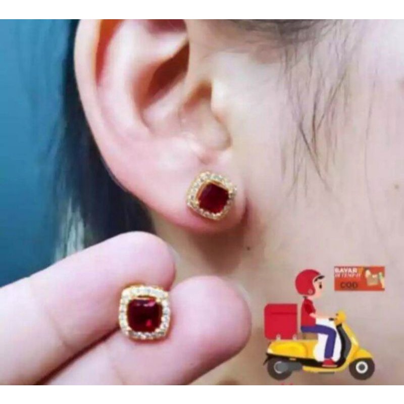 anting tusuk permata merah anting xuping gold anting dewasa