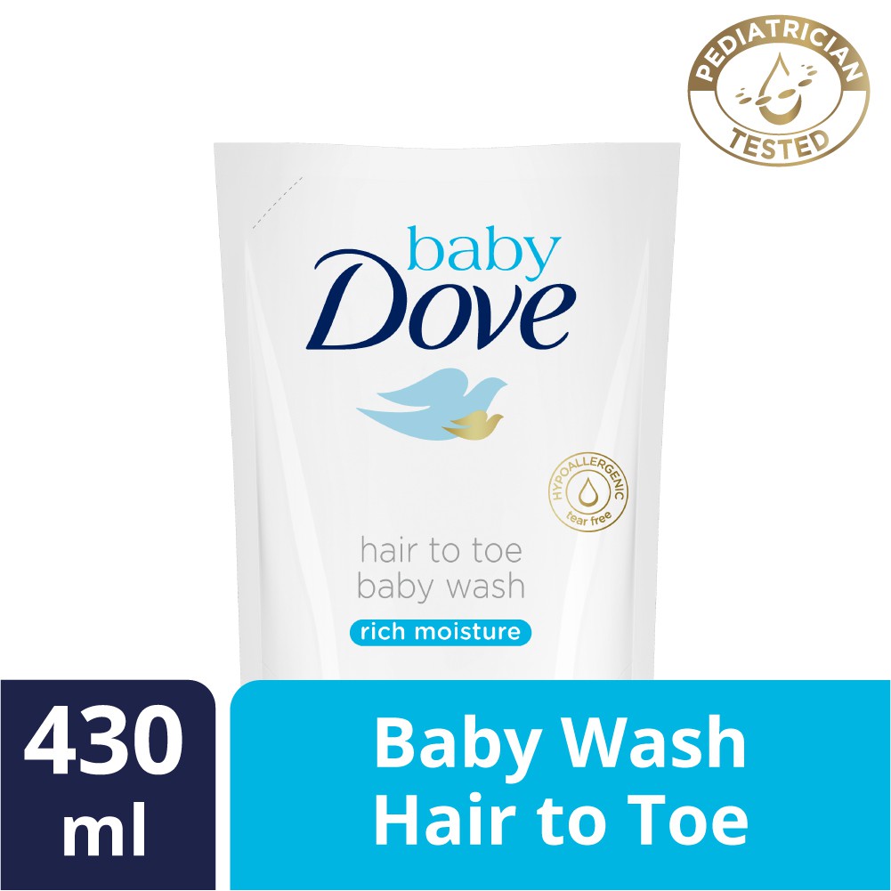 Baby Dove Hair to Toe Wash Rich Moisture Refill 430ml - Sabun Mandi Bayi 100% Skin Natural Nutrients