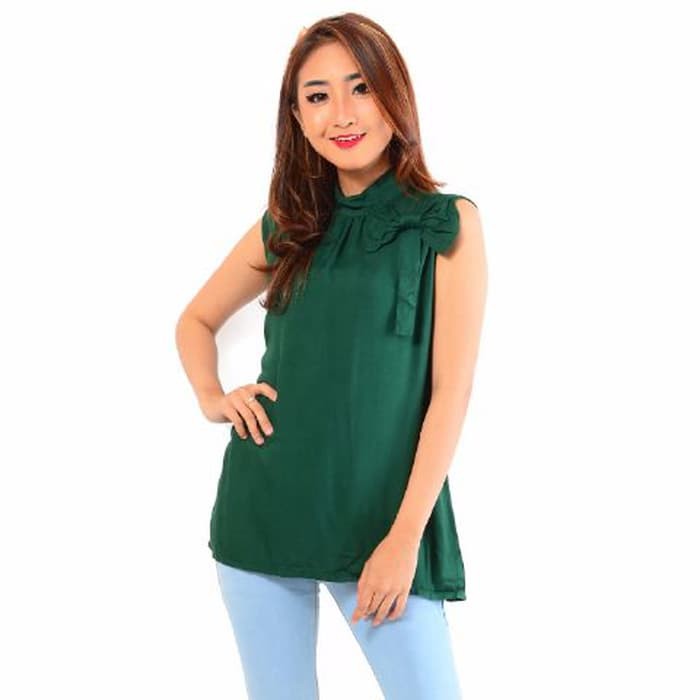 Jual Grosir Baju Fashion   [Blouse Desi Hijau Botol SW] blouse wanita rayon bangkok hijau