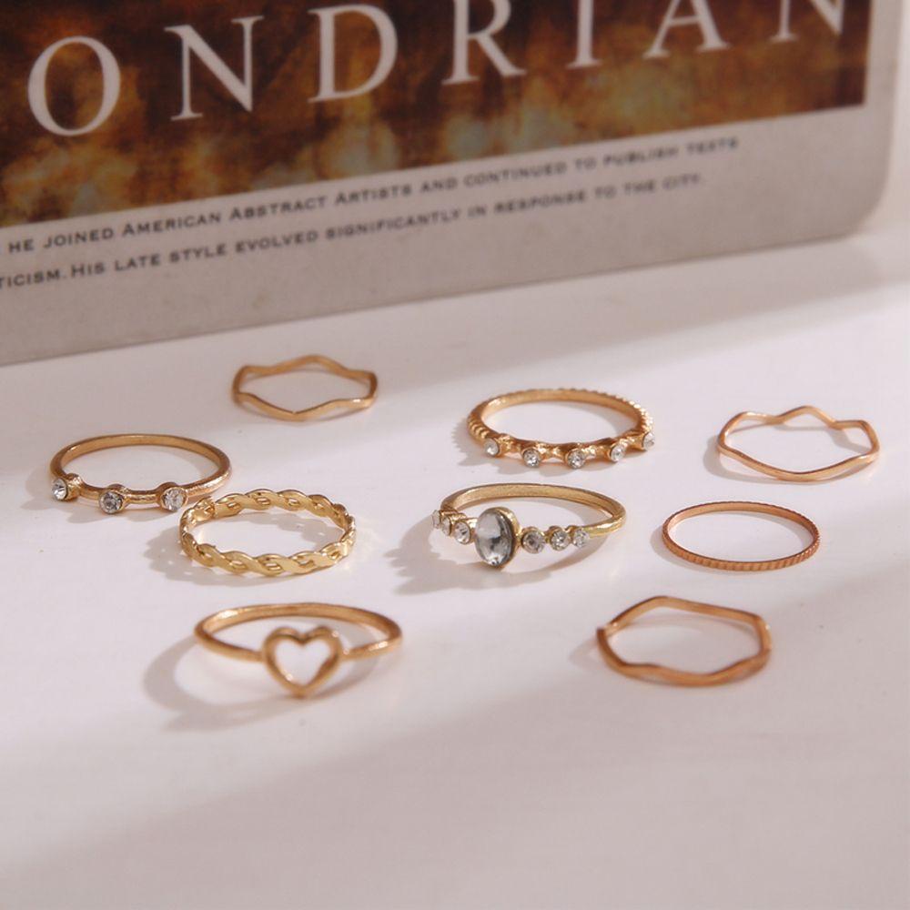 Mxbeauty Set Cincin Minimalis Geometris Hollow Minimalis Ekor Cincin Untuk Wanita Finger Rings