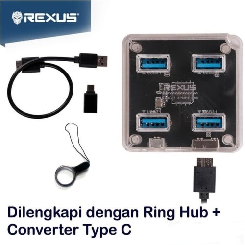 USB HUB REXUS RXH-331 4 Port With USB Type C Original | ITECHBALI