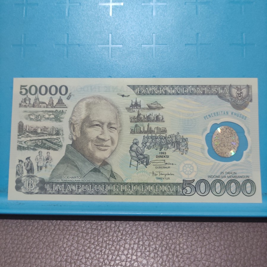 Uang Kuno 50000 Rupiah Polimer Suharto 1993 UNC Gress