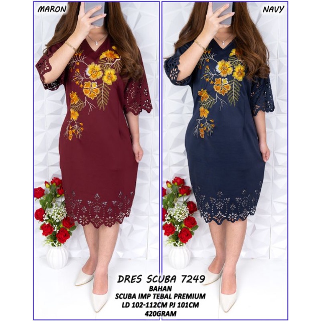 DRESS SCUBA DRESS PESTA DRESS NATAL DRES JUMBO TERLARIS  VB 72499