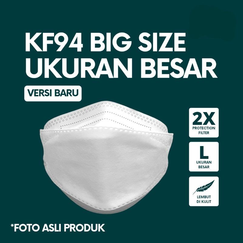 10PCS MASKER DEWASA KF94 WARNA PUTIH EXTRA LARGE SIZE SUPER BESAR JUMBO XL EARLOOP 4PLY POLOS PANJAN