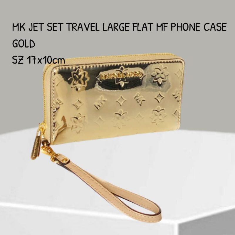 MK JET SET TRAVEL LARGE FLAT MF PHONE CASE GOLD