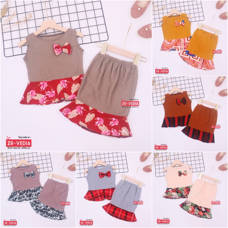 Setelan Zizi Anak uk Bayi - 4 Tahun / Atasan Bawahan Rok Perempuan Set Baju Murah Pesta Peplum Cewek