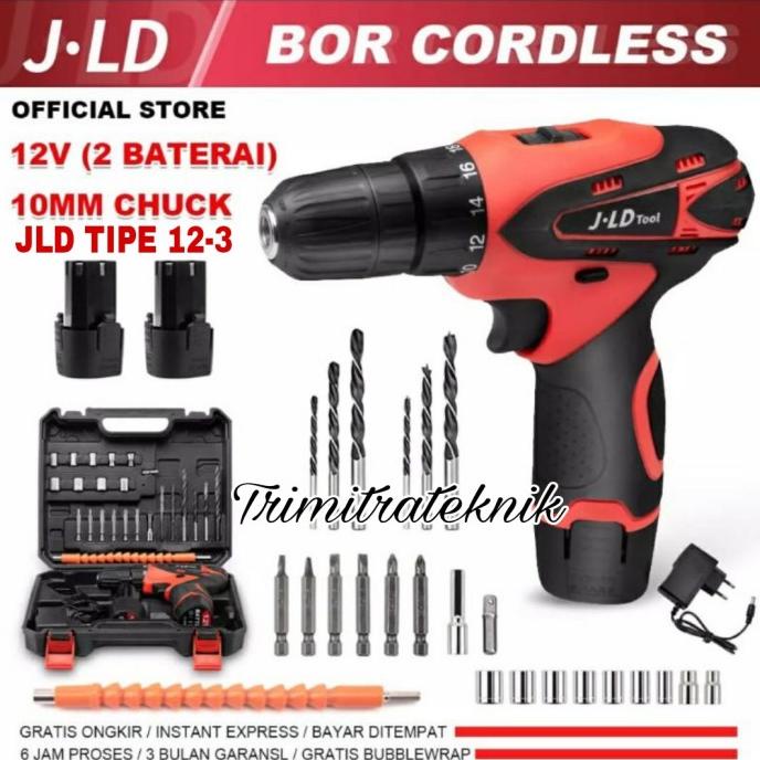 Cordless Drill JLD 12-3 Merah Slim Mesin Bor baterai jld 12V Tipe 12-3