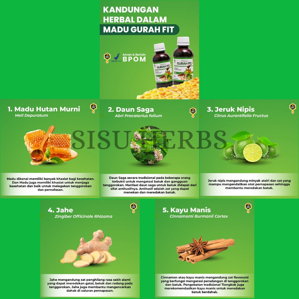 MADU GURAH FIT GURAHFIT Obat Herbal Batuk Sakit Tenggorokan Bronkitis Sinusitis Radang Tenggorokan Batuk Menahun Flu Sesak Nafas Hidung Beler Alergi Debu Asma Asthma Ashma Tbc Pelarut Nikotin Memanjangkan Nafas dan Gangguan Pada Saluran Pernafa