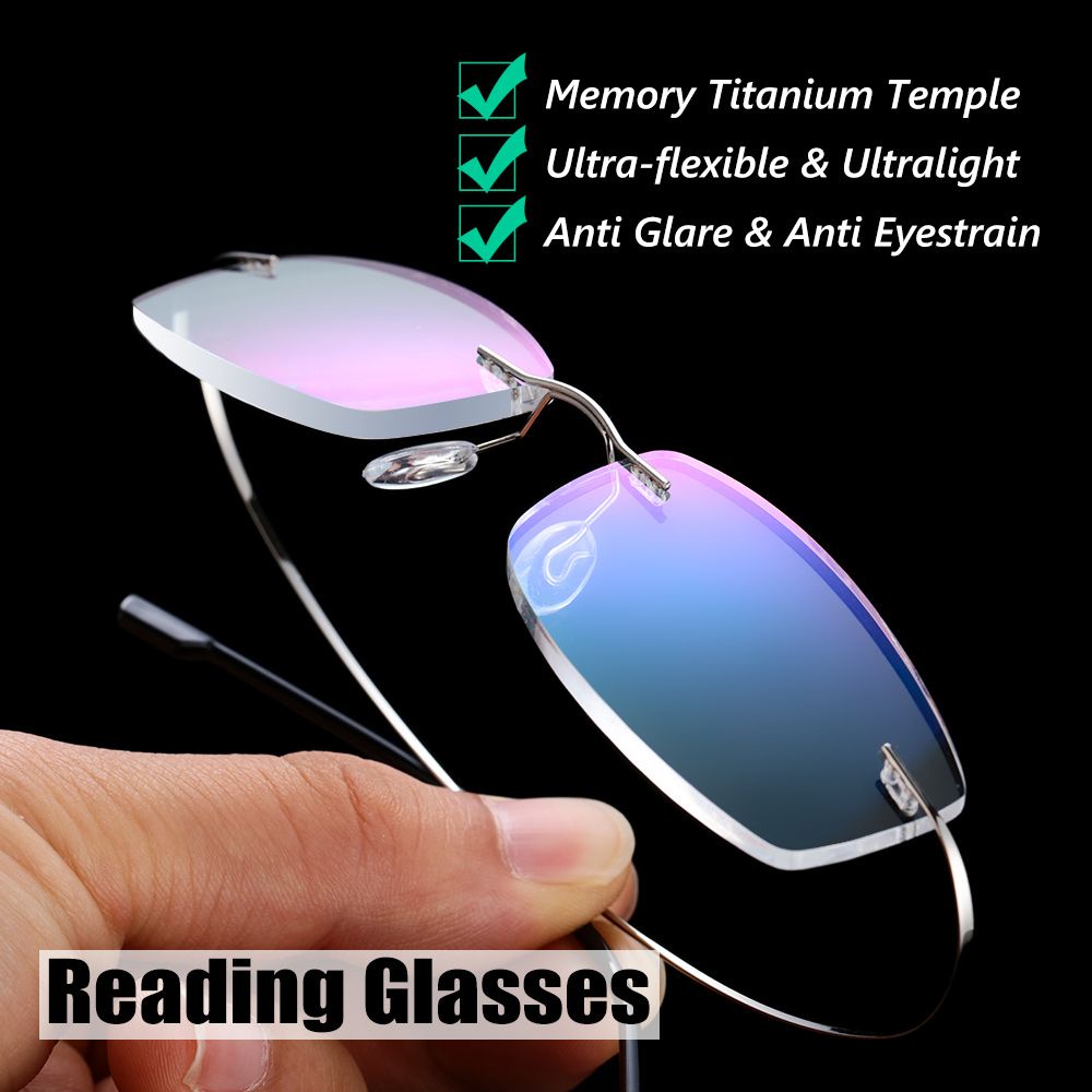 TOP Strength +1.0~+4.0 Memory Titanium Vision Care Rimless Reading Glasses Men and Women Flexible Ultralight Eyewear Presbyopic Eyeglasses/Multicolor