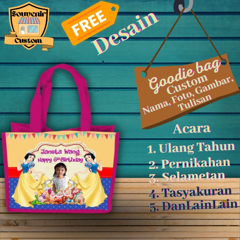 

Tas Goodie bag Custom Nama Foto Tulisan Gambar Souvenir Tasyakuran Aqiqah Ulang Tahun Pernikahan Khitanan Motif Kartun Princess Terlaris Terlaku Termurah