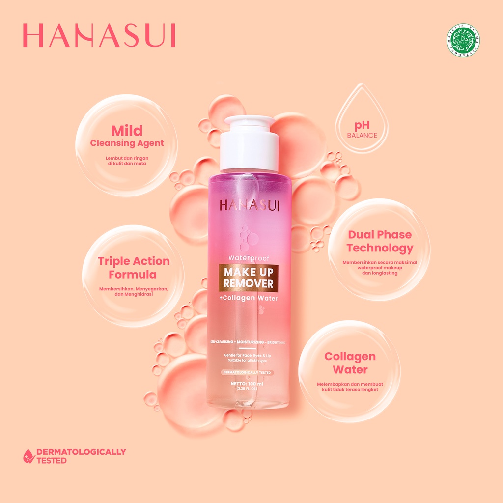 HANASUI WATERPROOF MAKE UP REMOVER + COLLAGEN WATER - TERDAFTAR BPOM - MAKE UP REMOVER HANASUI