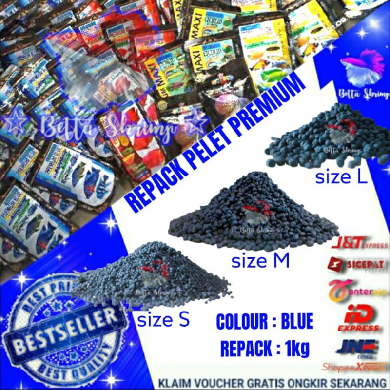 Pelet premium blue 1kg / premium blue / pelet premium warna biru pakan chana louhan channa barca blu
