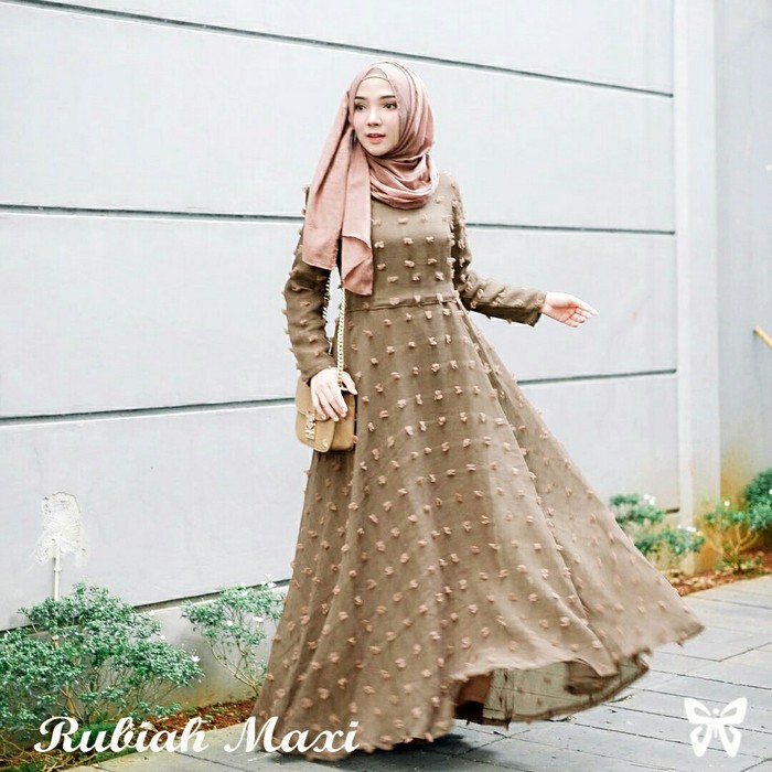 FashionOS- Maxi Dress Muslim 17954 Baju Maxy Rubiah Linen Lapis Furing