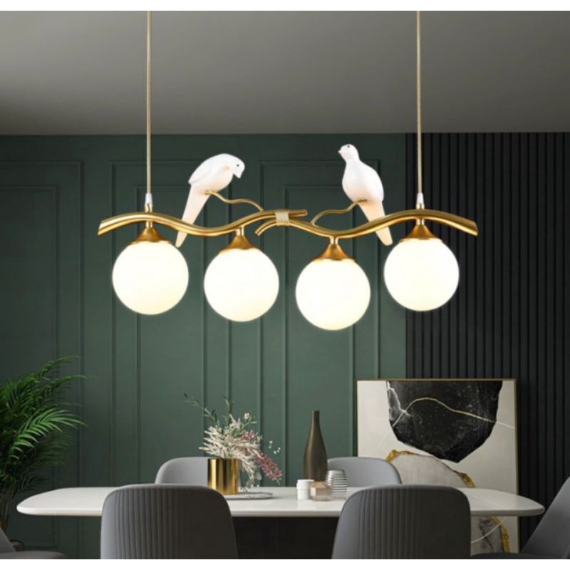 LAMPU GANTUNG DAPUR MINIMALIS BURUNG BOHLAM BULAT 4 BOHLAM