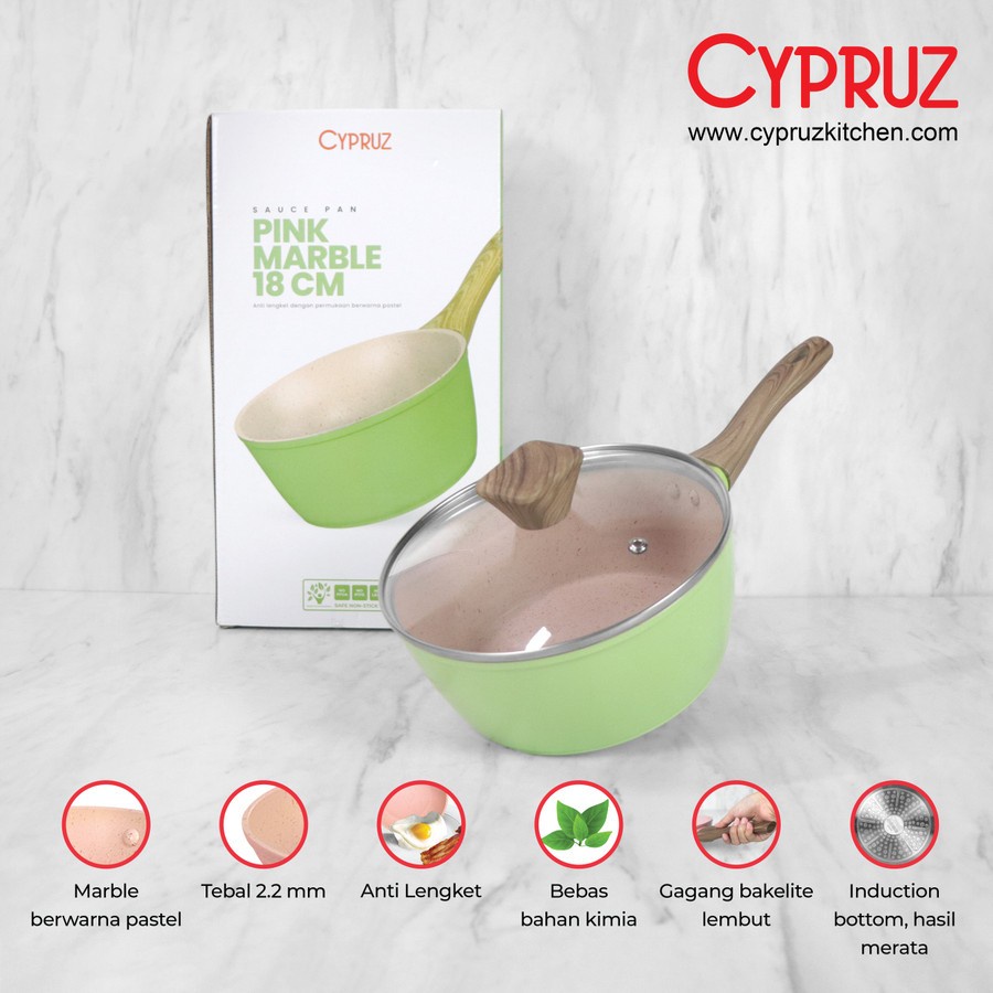 Panci Susu Sauce Pan Pink Marble Anti Lengket Cypruz Tutup Kaca