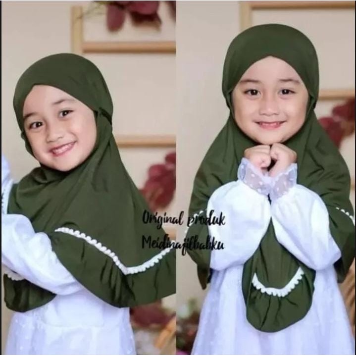 kerudung instan jersey bergo anak perempuan umur 3-8 tahun bahan jersey hyget jumbo renda rempel tali serut ped antem terbaru