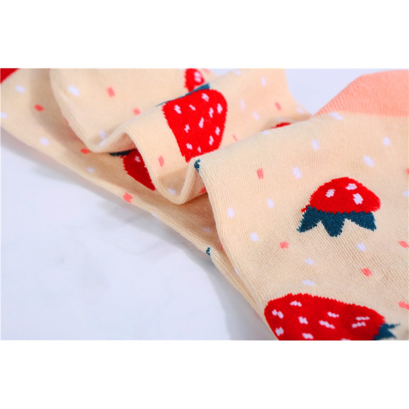 KK-54 kaos kaki wanita motif orange strawberry fruits cotton socks import jepang