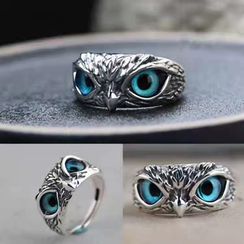 Fancyqube Fancycube Cincin Unik Bentuk Burung Hantu Mata Kucing Warna Biru