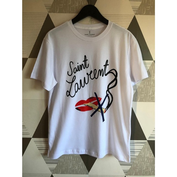 TSHIRT SAINT LAURENT NO SMOKING WHITE PREMIUM KAOS PRIA KAOS WANITA KAOS BRANDED MURAH