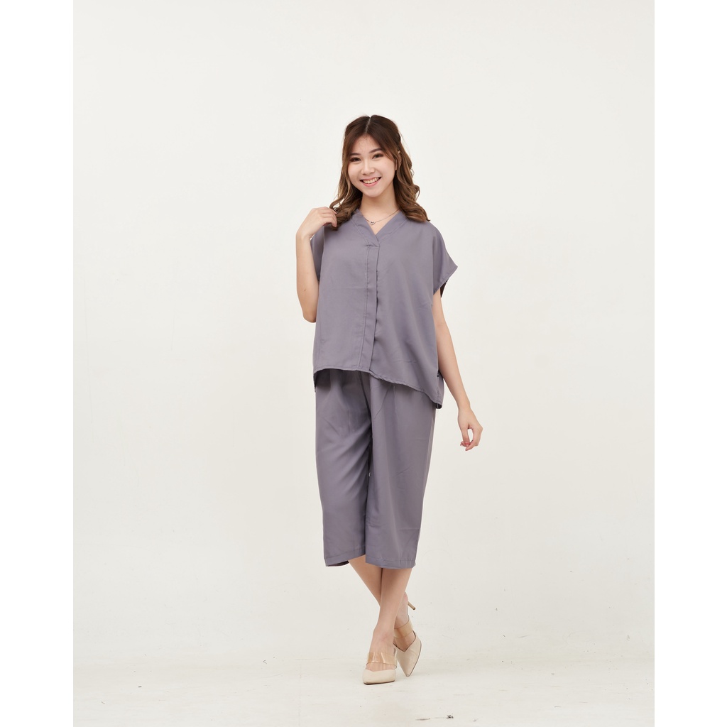 IZANY Piyama Dewasa Daily ONE SET V / SET Kulot Kimono PLAIN Polos-GREY PLAIN