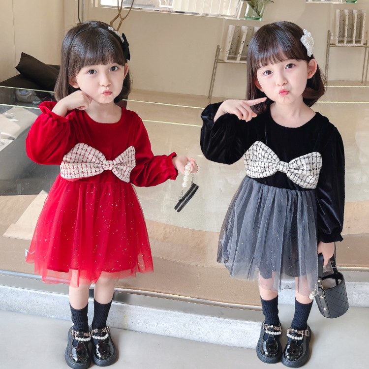 D-912 Dress anak pita bludru tweed / DRess anak lengan panjang import / Dress anak korean style / Dr