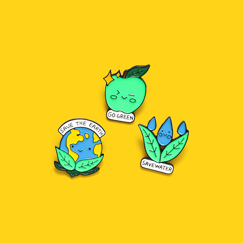 Bros Pin Enamel Desain Save the Earth Warna Hijau Untuk Hadiah Anak