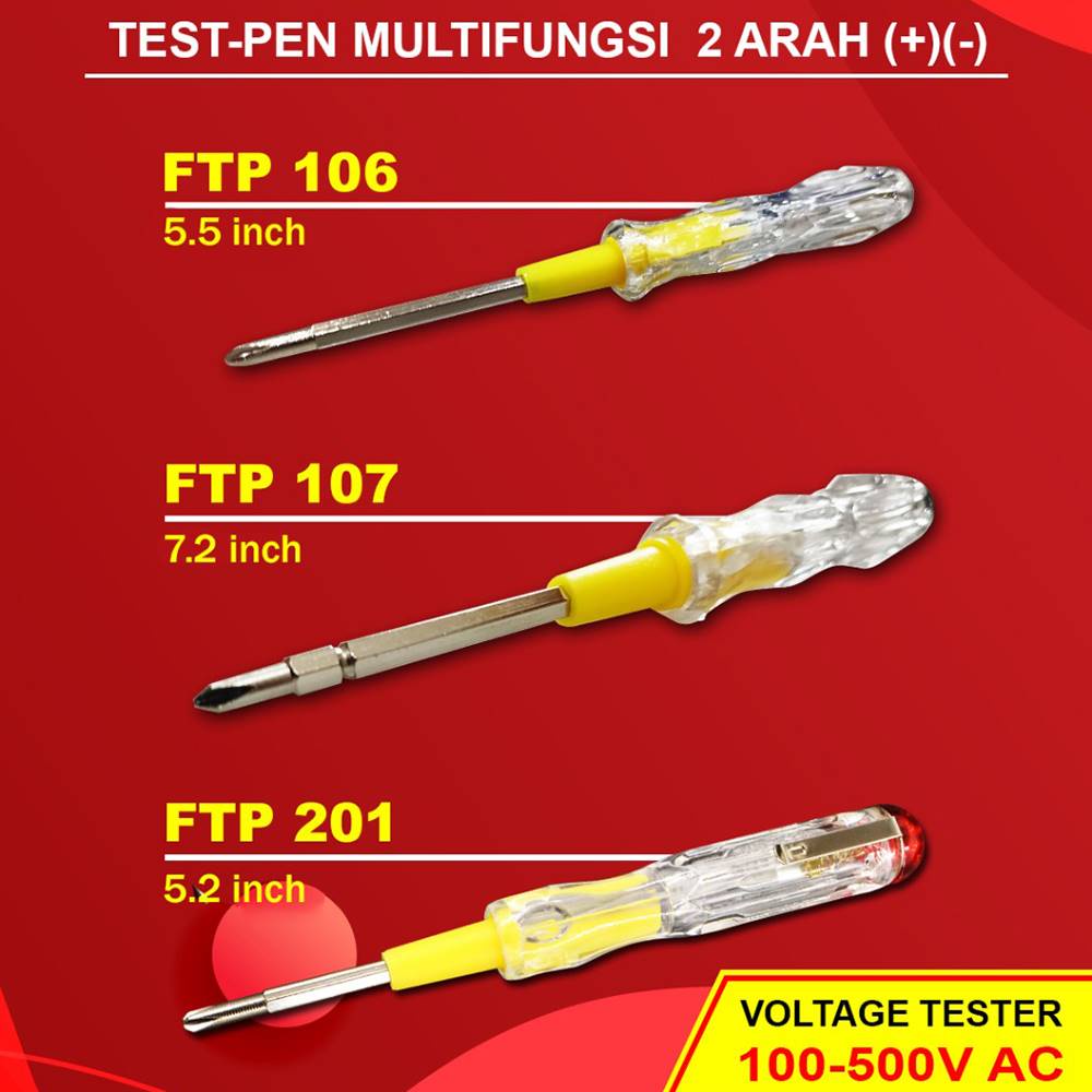 Obeng Testpen Tespen Test Pen AC Bolak Balik +- FTP 106 107 201 FTP106 FTP107 FTP201