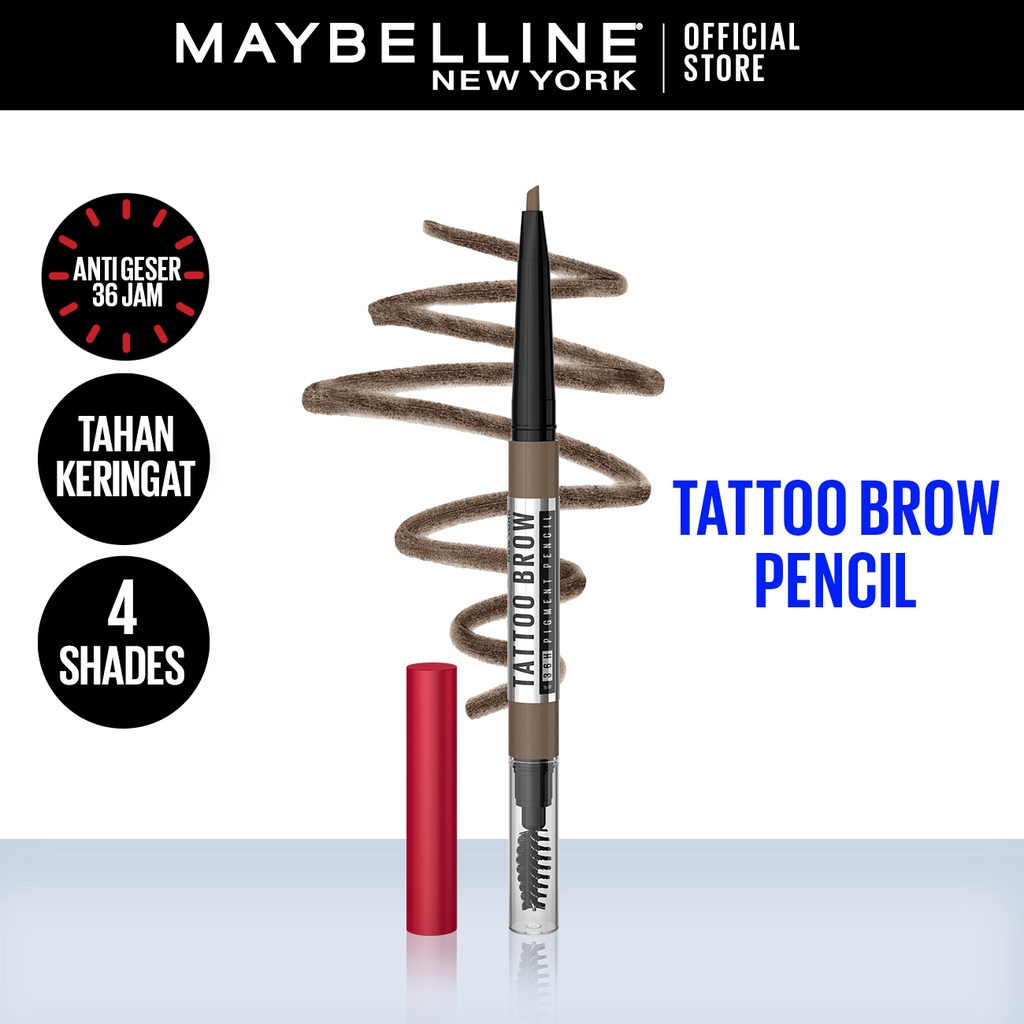 Maybelline Tattoo Brow 36H Pencil Dark Brown - Eye Makeup - Pensil Alis Cokelat Pigmented Tahan Lama