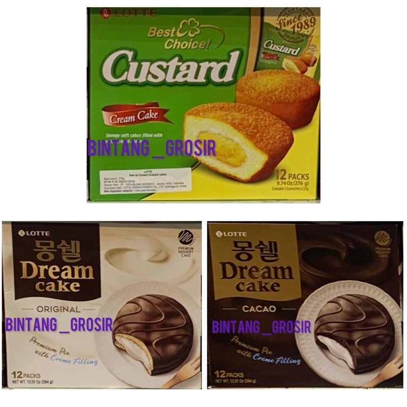 

Lotte Dream Moncher Cacao Cake isi 12 pack / Lotte Dream Moncher Cream Cake / Lotte Custard Cream Cake / Pie / korea / original / bolu