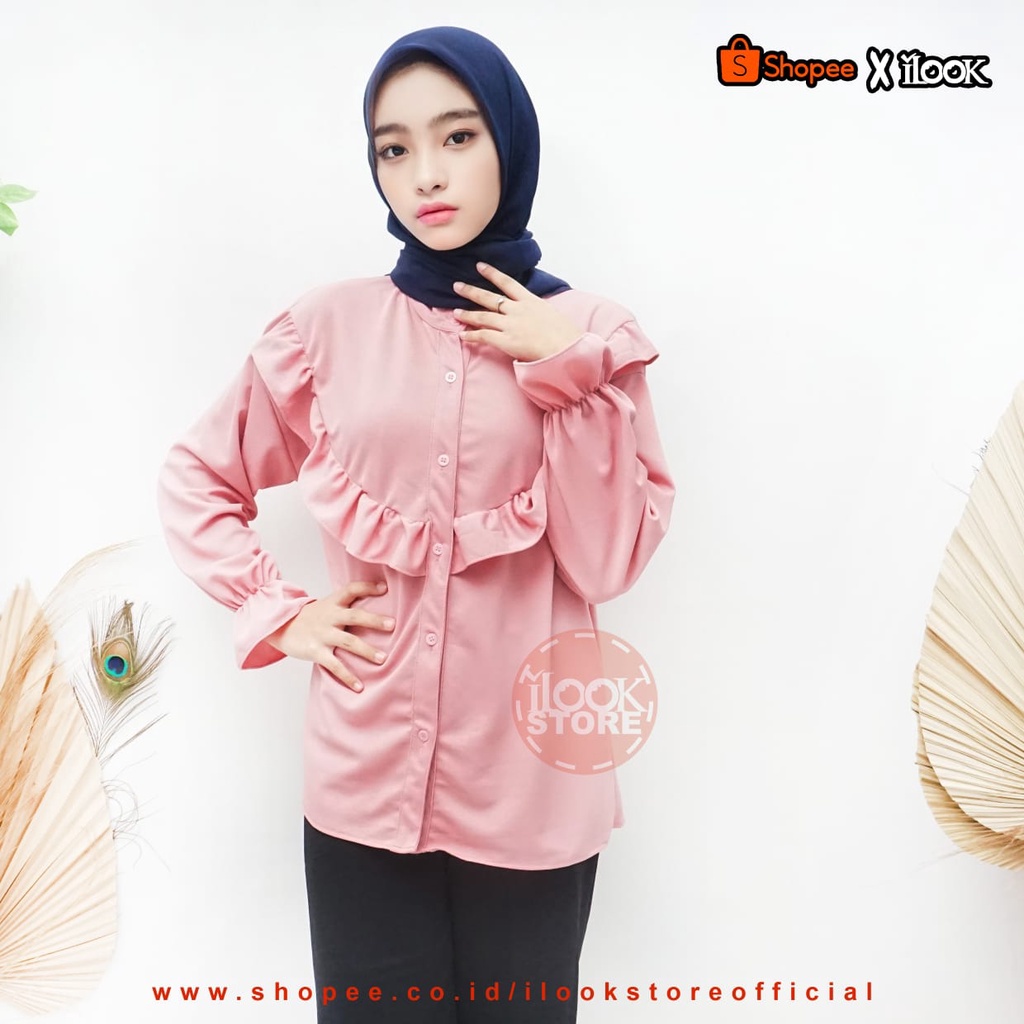ilook | Blouse Frida  | Blouse Crinkle Ruffle | Atasan Blouse Wanita | Bahan Creepe-4
