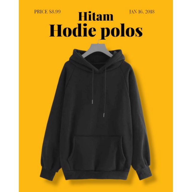 sweater Hoodie pria warna Hitam polos