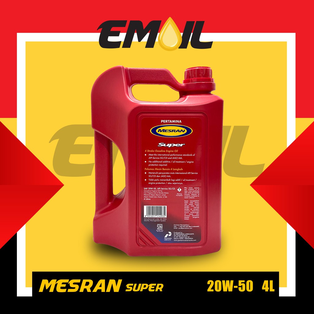 ORI OLI PERTAMINA MESRAN SUPER SAE 20w-50 galon 4 liter