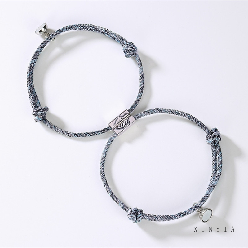 2 Pcs Gelang Tali Buatan Couple Gelang Tangan Model Kepang Dengan Magnet Untuk Pasangan