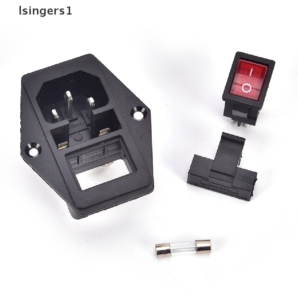 (lsingers1) Inlet Male 3-Pin AC Dengan Sekring Switch 10A 250V 3-Pin Plug Inlet AC 3 Pin Male