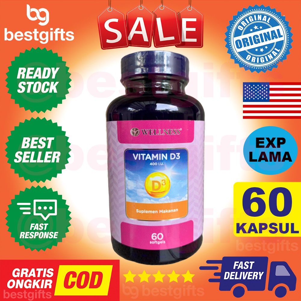 Jual Wellness Vitamin D3 400 Iu Kalsium Tulang Otot Imunitas Kekebalan Tubuh Otak Saraf Sehat 60 4566