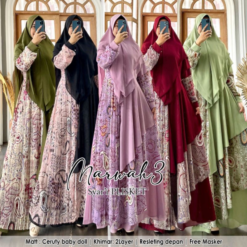 𝑮𝑨𝑴𝑰𝑺𝑷𝑬𝑫𝑰𝑨 Gamis Syari MARWAH 3 Plisket Dress Busui Cerruty Berfuring ORIGINAL
