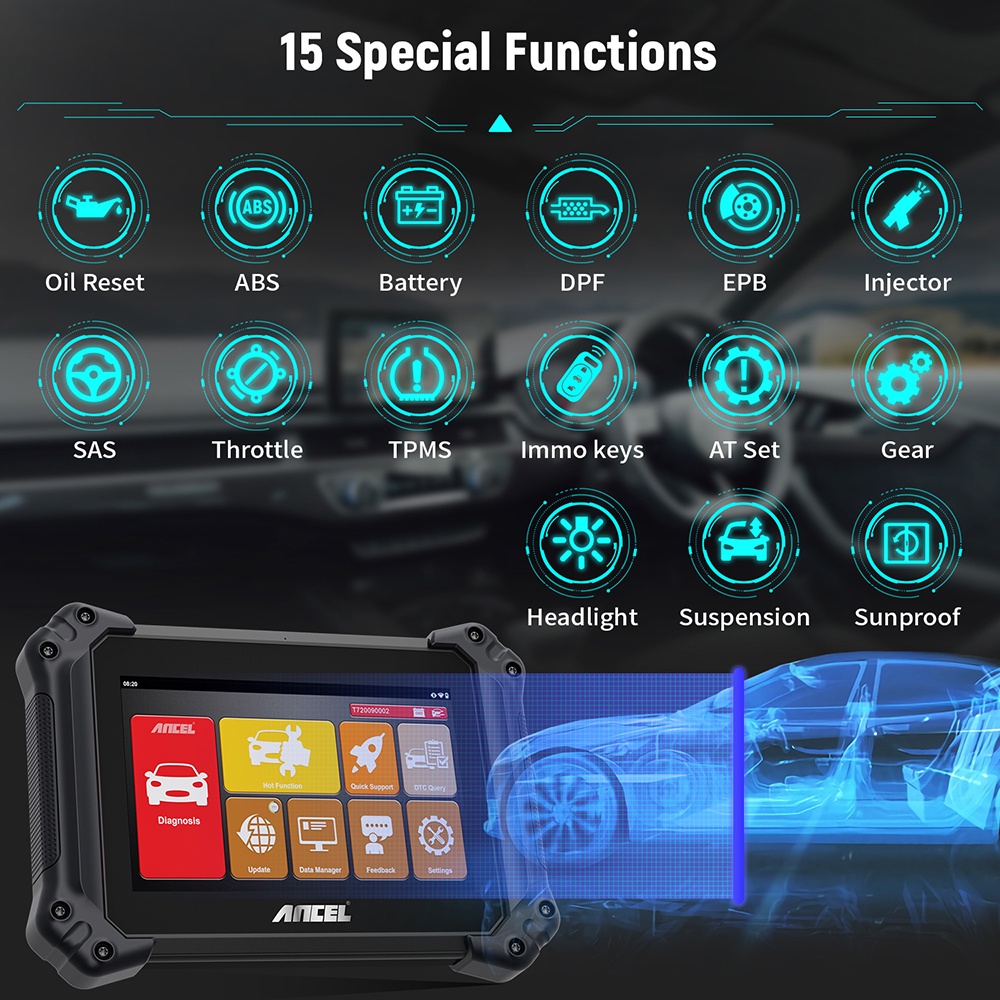 ANCEL V6 Professional Bluetooth Obd2 Scanner Obd Car Scanner Odb2 Car Diagnostic Tool With 15+ Reset Maintenance Functions And ECU Coding/Bi-directional Control/Key Programming