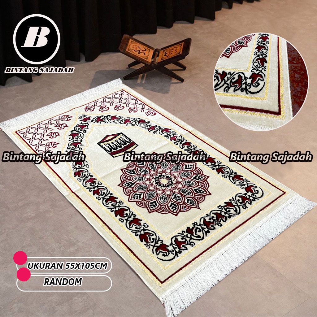 Sajadah Turki Midi Genova Putih 55x105cm Perlengkapan Sholat Pakaian Muslim Sejadah Terbaru BAHAN DASR CREAM KOMBINASI WARNA