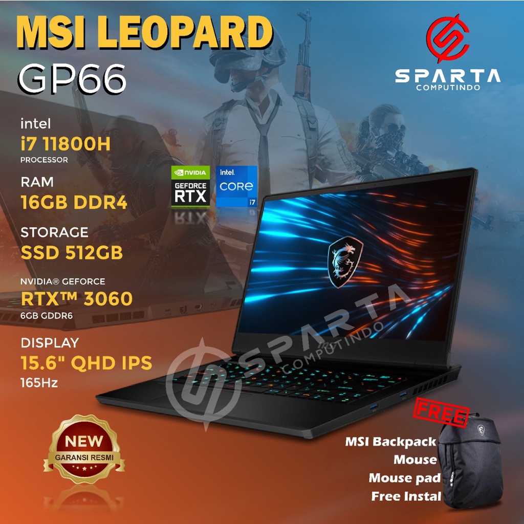 LAPTOP GAMING MSI Leopard GP66 i7 11800H 16GB SSD 512GB RTX3060 6GB