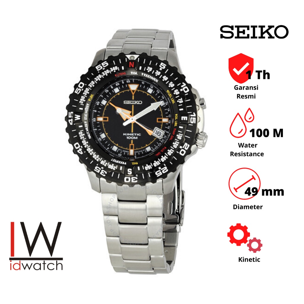 Seiko Kinetic SKA423P1 Jam Tangan Pria Original SKA423 Cowok Pilot Flightmaster Kinetik Stainless