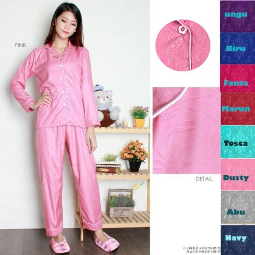 BJ - PIYAMA PP SATIN EMBOS WANITA / BAJU TIDUR LENGAN PANJANG