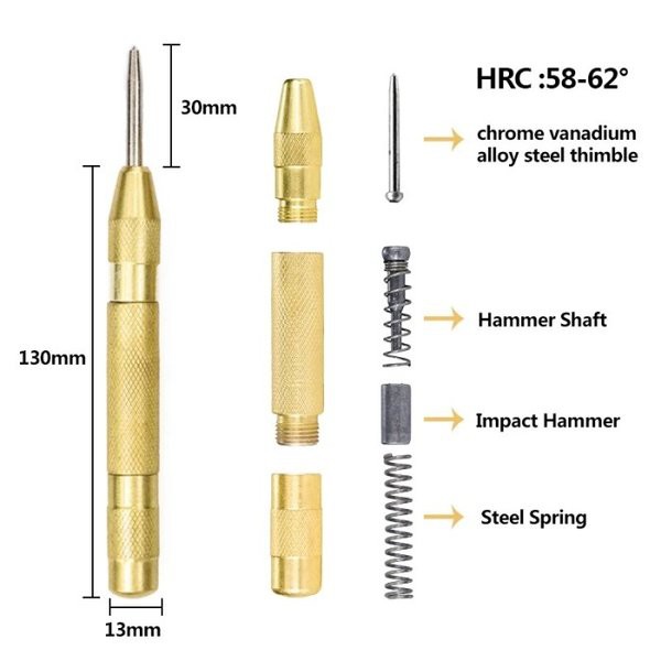 Alat Penanda Titik Bor 130mm Automatic Center Punch Titanium