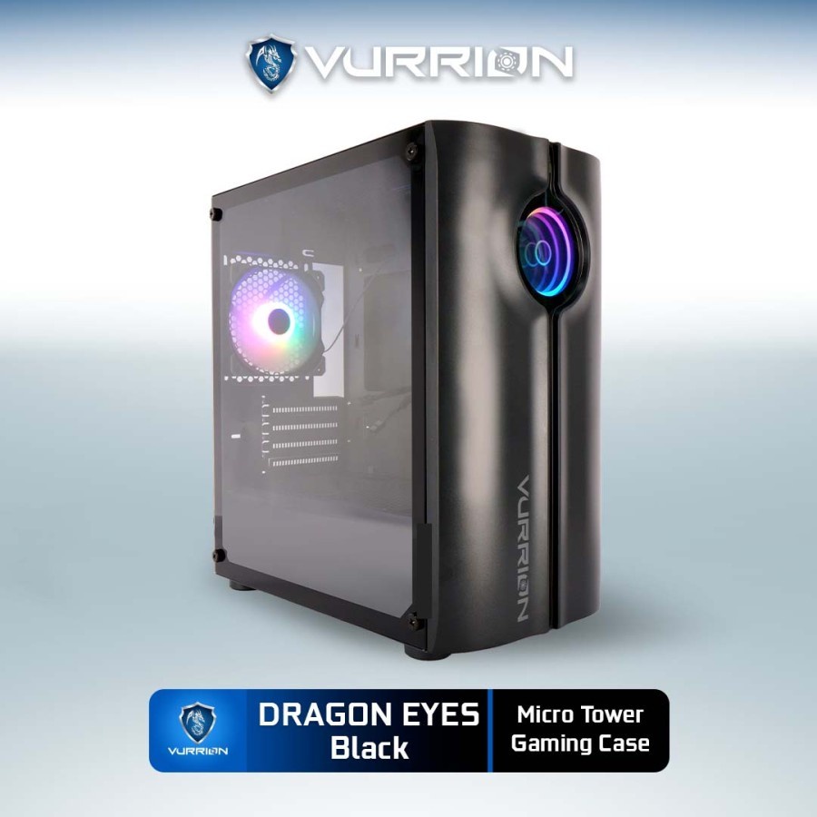 vurrion dragon eyes black   free 1 fan rgb casing gaming pc komputer